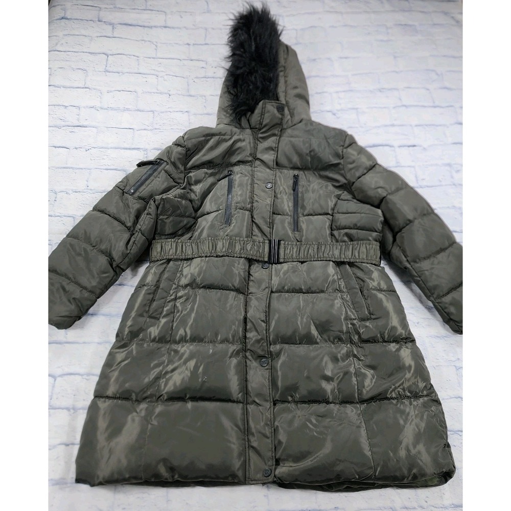 Rocawear Parka Coat WOMENS 2X Green Hooded Puffer Zip Pockets Maxi Jacket Y2K
